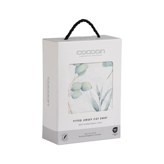 COCOON Fitted Cot Sheet – Green Leaves