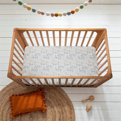 COCOON Fitted Cot Sheet – Green Leaves