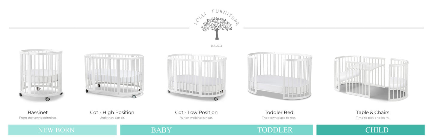 Lolli Furniture Sprout 4 in 1 Snow White beech wood Including the Australian made mattress set